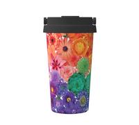 OdDdot Rainbow Flowers Print Travel Coffee Mug Insulated Coffee Cup Reusable Coffee Cups Vacuum Stainless Steel Mug