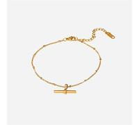 OdDdot Stylish Chain Bead Anklet T-Bar Stick Pendant Titanium Steel 18k Gold Plated For Women Sophisticated And Elegant Anklet