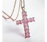 OdDdot Trendy Cross With Pink White Zircon Necklace Gift Personalized For Women Anniversary Valentine's Day Leisure Holiday Jewelry