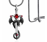 OdDdot Unisex Retro Dragon With Cross Sword Hip Hop Pendant Necklace Personalized Valentine's Day Christmas Light Luxury Jewelry
