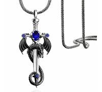 OdDdot Unisex Retro Dragon With Cross Sword Hip Hop Pendant Necklace Personalized Valentine's Day Christmas Light Luxury Jewelry