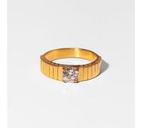 OdDdot Vogue Stainless Steel 18k Gold Plated Stripe Single Zircon Ring For Women Vintage Party Gifts Jewelry Pride Rings