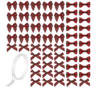 ODDerZZii 68 Pcs Christmas Bows for Gift Wrapping, Tartan Ribbon Red Bows Set in 3 Sizes, Mini Decorative Bows Christmas Craft Supplies for DIY Gifts Christmas Tree Party Cards