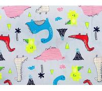 Oddies Blue Dinosaur Design - Children's Fabric Craft Material 112 cm 100% Cotton Poplin -130 gsm - Per Metre