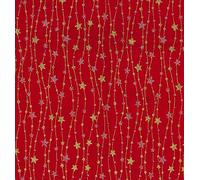 Oddies Christmas Fabric - Gold & Silver Glitter Stars on Red - Xmas Craft Fabric Material Metre (JLX0161-RED)
