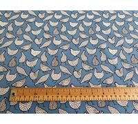 Oddies Cotton Poplin 'Chickens' Print Design - Blue Background 112 cm 100% Cotton Fabric -130gsm - Per Metre (Copen Blue)