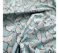 Oddies Cotton Poplin 'Chickens' Print Design - Duck Egg Blue Background 112 cm 100% Cotton Fabric -130gsm - Per Metre (Duck Egg Blue)