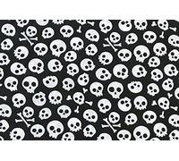 Oddies Textile Halloween Polycotton Fabric - Small Skull & Crossbones - Fabric Craft Material Metre Black with White Skulls