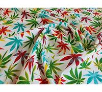 Oddies Multi Colour Rainbow Hemp Leaf Weed Marijuana Design Fabric- Material 112 cm 100% Cotton Poplin -130 gsm - Per Metre