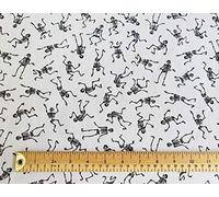 Oddies Textile Halloween Craft Fabric White with Black Skeletons Print - Craft Fabric Material Polycotton - 1 METRE