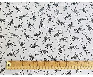 Oddies Textile Halloween Craft Fabric White with Black Skeletons Print - Craft Fabric Material Polycotton - 1 METRE