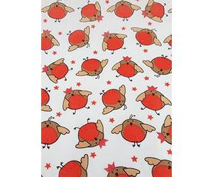 Oddies Textile Polycotton Fabric - Christmas Cheer Robins - Fabric Craft Material Metre -