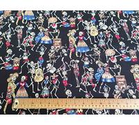 Oddies Textiles Skelett Party Druck Stoff - 100% Baumwolle - Tag der Toten - Bastelstoff Meterware