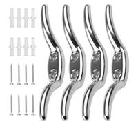 OddMart 4Pcs Cord Cleat Hooks for Washing Line Flag Rope, 65mm Heavy Duty Metal Blind Curtain Cord Non Rust Stainless Japanned Hook with Fixing Screw for Outdoor Boating Ship Tiebacks (Silver)
