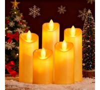 OddMart LED Flameless Candles 5Pcs, H 7 9 11 13 15 CM D 5CM Plastic Realistic Dancing Flickering Mood Electric Battery Candle Pillars Party Decoration Ivory Manual Switch (No Remote Control Function)