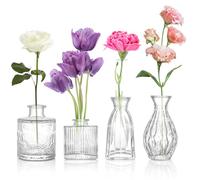 ODDMUCK Glass Bud Vase Clear Bud Vases Set of 4 for Centerpieces, Vintage Glass Flower Vases in Bulk Suitable for Weddings, Parties or Home Decoration