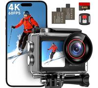 ODDV 4K 30MP Waterproof Action Camera with 60FPS and Dual Screens, 132ft Underwater Camera with 64GB Card, EIS Stabilization, 5X Zoom, Action Camera with WiFi Remote Control