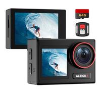 ODDV 4K60FPS 30MP Action Camera with Front LCD and Rear Touch Screens, Underwater Camera with 64GB Memory Card, 132ft Waterproof Camera, EIS, 5X Zoom, Remote Control