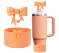 Oddyami Cup Accessories Set for Stanley,Including 1Pcs Cute Bow Straw Cover Caps 10mm Reusable Straw Toppers,1Pcs Silicone Boot Sleeve for Stanley Quencher H2.0 Tumbler with Handle 30&40oz, Nectarine
