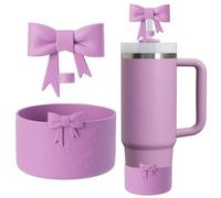 Oddyami Cup Accessories Set for Stanley,Including 1Pcs Cute Bow Straw Cover Caps 10mm Reusable Straw Toppers,1Pcs Silicone Boot Sleeve for Stanley Quencher H2.0 Tumbler with Handle 30&40oz, Lilac