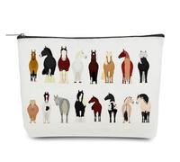 Odebyata Cute Horse Breed Makeup Bag, Cartoon Horse Group Cosmetic Bag, Various Breeds of Horse Toiletry Bag Organizer Bag Pouch for Horse Lovers Riders Women Man Girl Besties Birthday Gift, White,