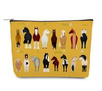 Odebyata Cute Horse Breed Makeup Bag, Cartoon Horse Group Cosmetic Bag, Various Breeds of Horse Toiletry Bag Organizer Bag Pouch for Horse Lovers Riders Women Man Girl Besties Birthday Gift, Yellow,
