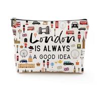 Odebyata Greece Travel Makeup Bag, Landmark Cosmetic Bag for Travelers Besties Girls Friends Travel Lovers, Large Linen Toiletry Organizer Zipper Bag for Daily Use, London, Fashion