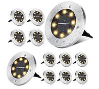 ODEETRONIC Solar Ground Lights Outdoor, 12 PCS 8 LED Solar Path Lights, Solar Disk Lights Waterproof, Flat Solar Garden Lights, Inground Solar Light for Landscape, Pathway, Patio, Walkway, Warm White
