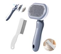 Oderra Cat and Dog Brush With Flea Comb - Dual-Function Grooming Kit - Detangling, Cleaning Sensitive Areas, 1 Click Hair Ejection, Non-Slip