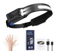 Oderra Head Torch Rechargeable, Motion Sensor, 8 Lighting Modes, with Battery Indicator, IPX4 Waterproof, Lightweight Hands-Free Headlamp for Running, Camping and Emergency Headlamp