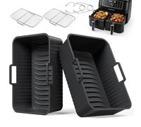 Oderra Hot Air Fryer Accessories - 2 x Rectangular Black Baking Mats + 2 x Stainless Steel Grate + 2 x 304 Handles