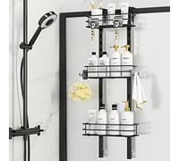 ODesign Modern Minimalist Over The Door Shower Caddy, 3-Tier Adjustable Hanging Shower Organizer with 4 Hooks, Rustproof Black