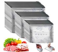 Odetina 30 PCS Reusable Aluminum Foil Storage Bags, 3 Sizes Leakproof Vacuum Zipper Pouches - Stand Up Sealable Freezable for Vegetable Fruit Kitchen, with Label and Zip Lock