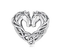 Odetina Double Horse Celtic Knot Charm 925 Sterling Silver Heart Bead | Hypoallergenic | Pandora Bracelet Necklace Compatible | Fashion Jewelry Gift for Women
