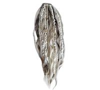 Odetina Elastic Dread Ponytail, Boho Dreadlock Hair Extension with Beads Shell Charms, 1-Minute Clip In Ponytail for Festival Daily Casual Wear (white)