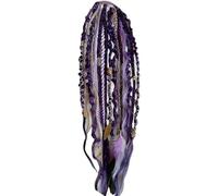 Odetina Elastic Dread Ponytail, Boho Dreadlock Hair Extension with Beads Shell Charms, 1-Minute Clip In Ponytail for Festival Daily Casual Wear (purple)