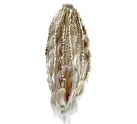 Odetina Elastic Dread Ponytail, Boho Dreadlock Hair Extension with Beads Shell Charms, 1-Minute Clip In Ponytail for Festival Daily Casual Wear (Milky white)