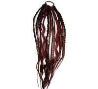 Odetina Elastic Dread Ponytail, Boho Dreadlock Hair Extension with Beads Shell Charms, 1-Minute Clip In Ponytail for Festival Daily Casual Wear (Red and black)