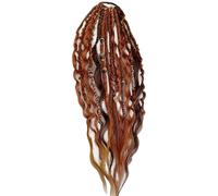 Odetina Elastic Dread Ponytail, Boho Dreadlock Hair Extension with Beads Shell Charms, 1-Minute Clip In Ponytail for Festival Daily Casual Wear (red)