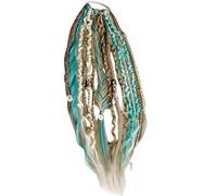 Odetina Elastic Dread Ponytail, Boho Dreadlock Hair Extension with Beads Shell Charms, 1-Minute Clip In Ponytail for Festival Daily Casual Wear (Light green)