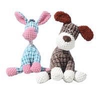 Odetina Indestructible Plush Dog Chew Supplies, Interactive Squeaky Soft Puppy Teething Aid, Durable Bite Resistant for Small Medium Large Dogs, 2 Pack (Blue + Brown)
