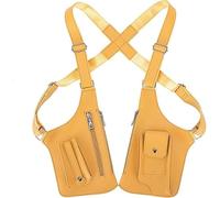 Odetina Men's Leather Adjustable Underarm Bag, Anti-Theft Double Straps Multi-Pocket Shoulder Bag for Camping Hiking Daily Commute (yellow)