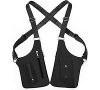 Odetina Men's Leather Adjustable Underarm Bag, Anti-Theft Double Straps Multi-Pocket Shoulder Bag for Camping Hiking Daily Commute (Black)