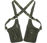 Odetina Men's Leather Adjustable Underarm Bag, Anti-Theft Double Straps Multi-Pocket Shoulder Bag for Camping Hiking Daily Commute (Military green)