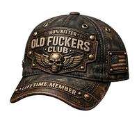 Odetina Old Fuckers Club Vintage Baseball Cap, Adjustable Distressed Washed Cotton Hat with Printing 100% Bitter Lifetime Member Black