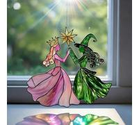 Odetina Wicked Colorful Suncatcher, Princess & Witch 2D Flat Acrylic Window Hanging Art, Durable Acrylic Ornament for Home Room Window Fantasy Decor (Two-person)