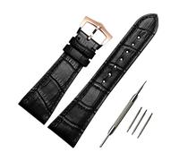 ODETOJOY 25mm Watch Strap Genuine Leather Watch Bands 25mm Black Brown Watchbands Silver Rose Gold Steel Buckle With Spring Bar Link Pin (Black Leather Rose Gold Buckler)