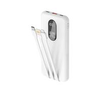 Odetrik 10000mAh Power Bank 22.5W Fast Charging Portable Charger Type-C In/Out 5 Outputs 2 Inputs with Built-in Cables Slim LCD Display Battery Pack for Smartphone Tablet and More (White)