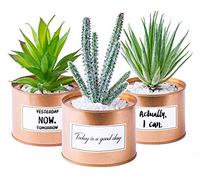ODEZZA Artificial Plants in Pot 10 x 16 cm Rose Gold - Pack of 3 Decorative Succulents Artificial Small Modern - Artificial Plants Set for Decoration of Living Room Bathroom Kitchen Balcony - Mini