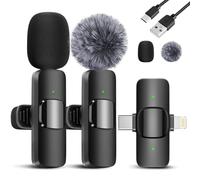 ODGG 2 Pack Wireless Lavalier Microphone for iPhone, iPad, Android Phone, Mini Lapel Microphone for Video Recording, Clip on Dual Mics with Noise Reduction for Vlog YouTube Podcast Interview TikTok